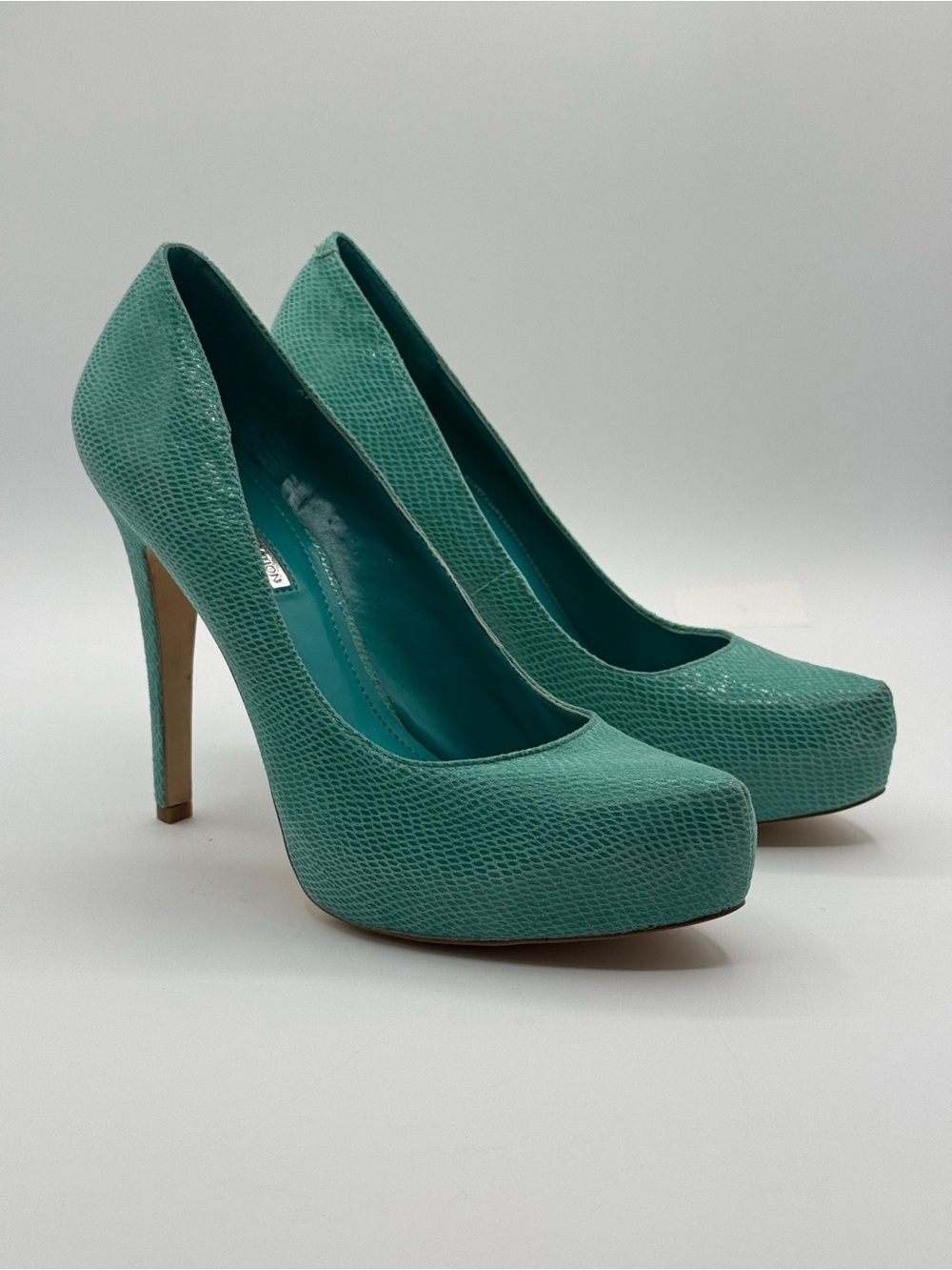BCBGeneration Parade Platform Heels Teal Textured Pumps Stiletto High Heel Shoes - Picture 11 of 15